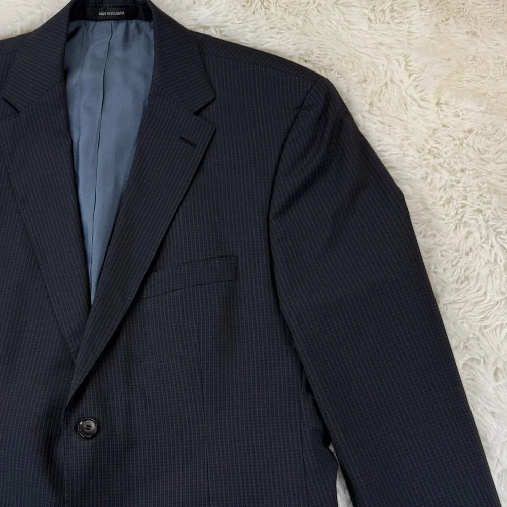 Boss Hugo Boss Men's Blue Plaid Wool Blazer Classic Workwear Jacket 42R Corpcore
